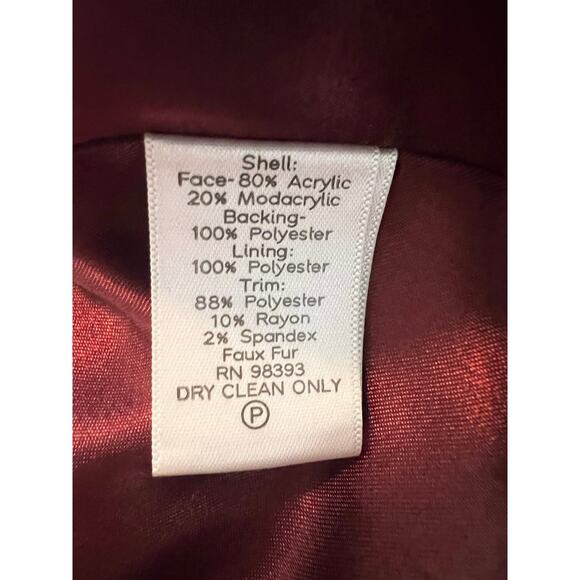 Rachel Zoe Faux Fur Burgundy Coat - Large - Picture 6 of 10